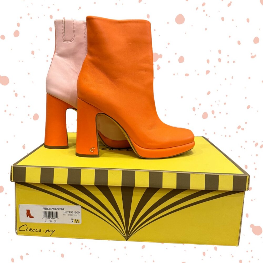 Circus by Sam Edelman Freddie Ankle Boot, Pink and Orange, Size 7